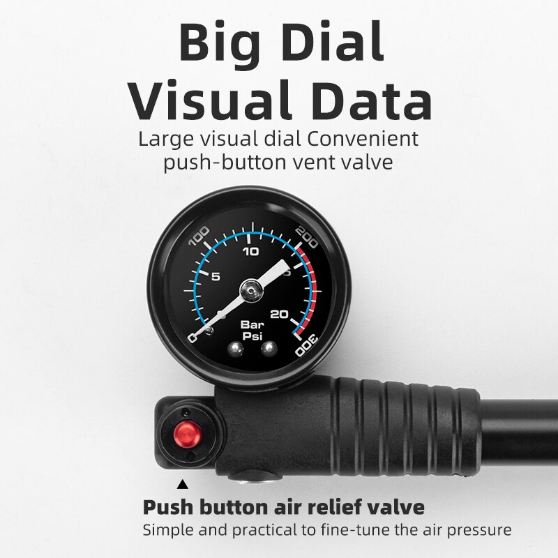 Rockbros Cycling Bicycle Air Pump High-pressure 300psi Fork Pump Gauge Fork Rear Suspension Shock Absorber MTB Road Bike Pump