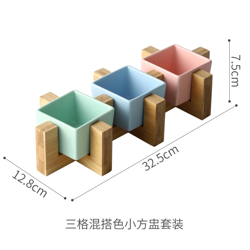 Ceramic Snack Platter Solid Color Dessert Bowl Japanese Taste Dish Home Desktop Dried Fruit Tableware Combination: C4--3 piece set