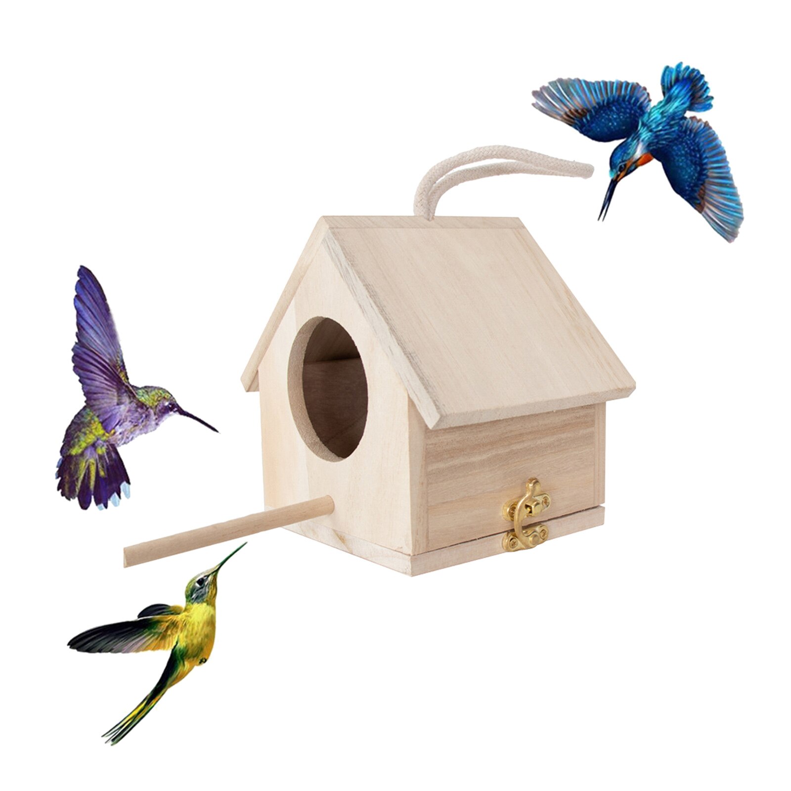 Unfinished Wooden Birdhouse Outdoor Garden Hanging Bird Cage for Patio Decor