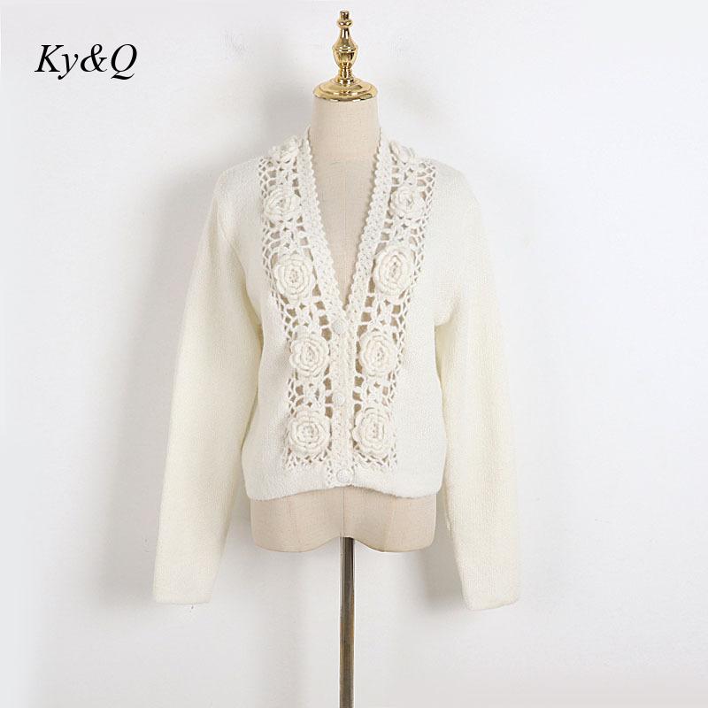 Handgemaakte Haak Bloem Uitgeholde Trui Wit Mohair Drie-Dimensionale Bloem Vest Vrouwelijke V-hals Gebreide Jas Vest