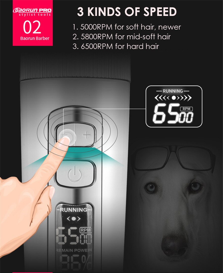 BaoRun P9 Pet Clipper Dog Hair Trimmer Grooming Pets Animal Cat Shaver Electric Scissors Mower Haircut Machine