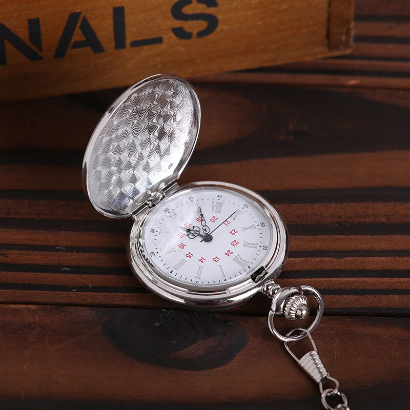 Glatte und helle retro offene tasche uhr, weiß Digital silber taschenuhr mit halskette taschenuhr