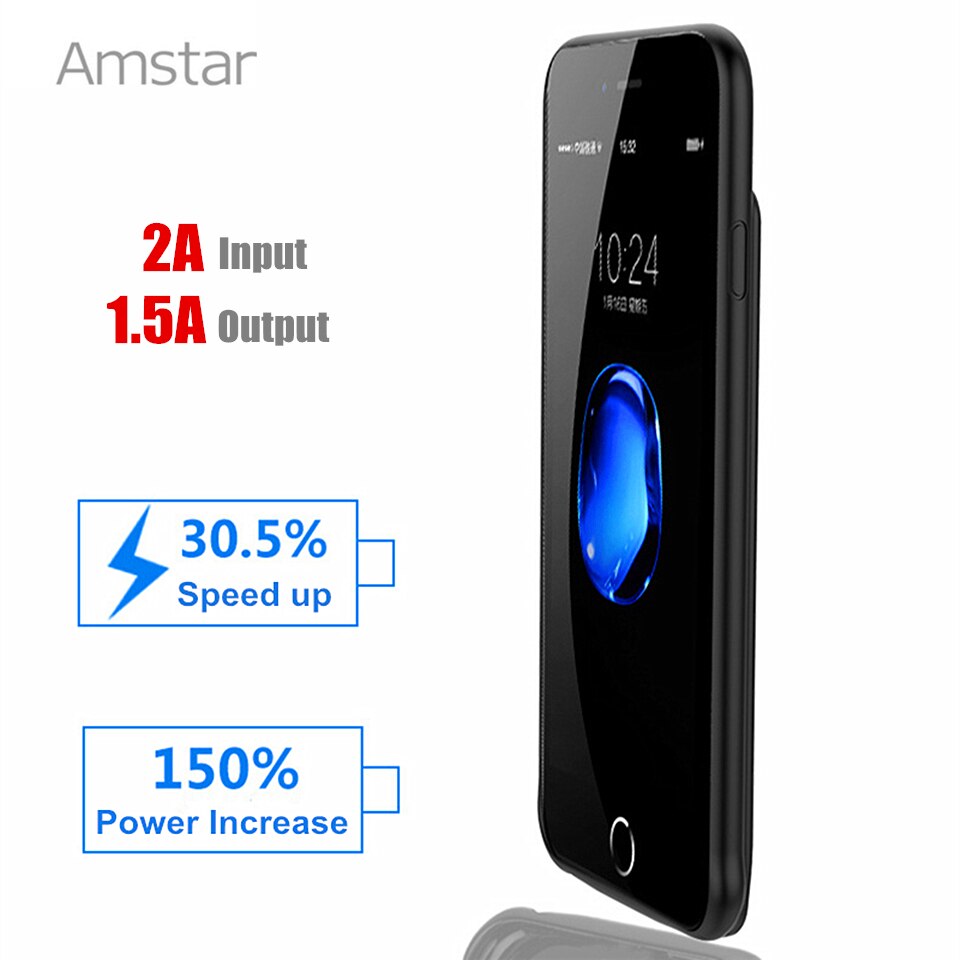 Amstar capa de silicone para carregador de bateria, proteção à prova de choque para iphone 6 6s 7 8 plus carregamento de bateria externo estojo do pacote