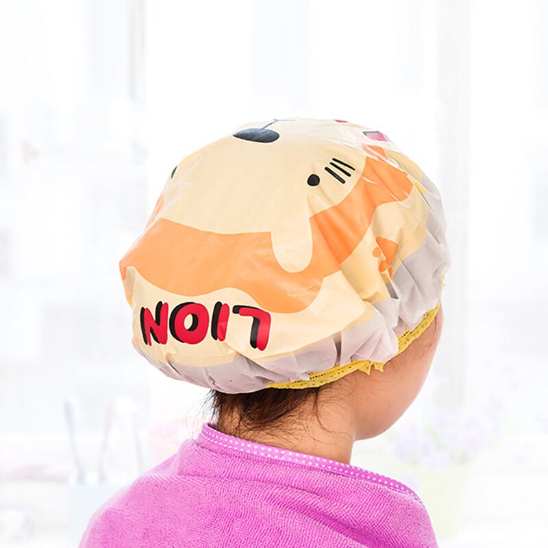 Leuke Cartoon Douche Cap Vrouwen Hoed Baden Sauna 'S Met Kant Elastische Band Spa Cap Kinderen Beschermende Cap Tulband Baden Hoofd wrap