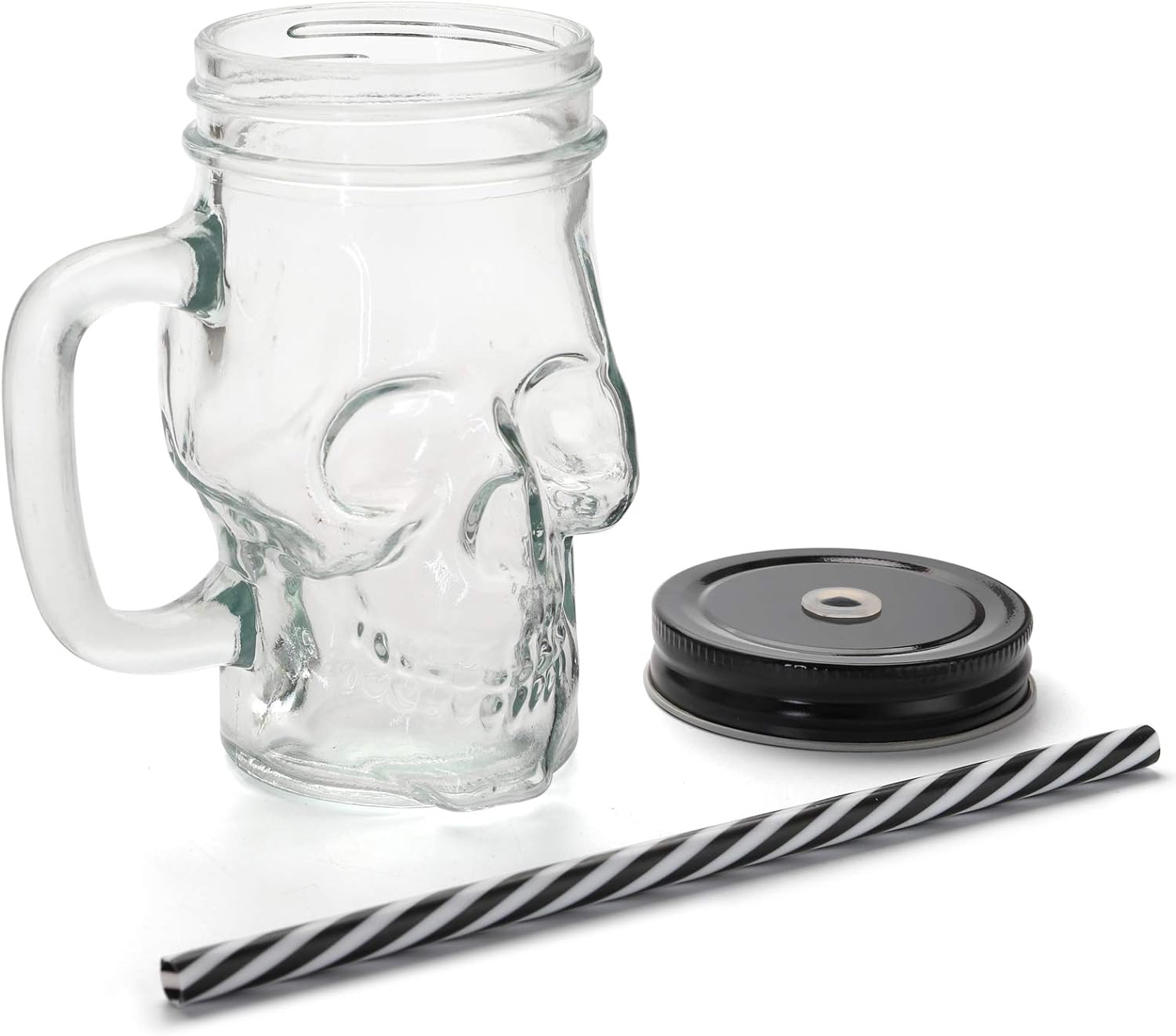 Dödskalle glas murare burk mugg tumlar kopp med lock och halm skalle ansikte glas bred mun murare burk dricksglas enkel burk 16oz