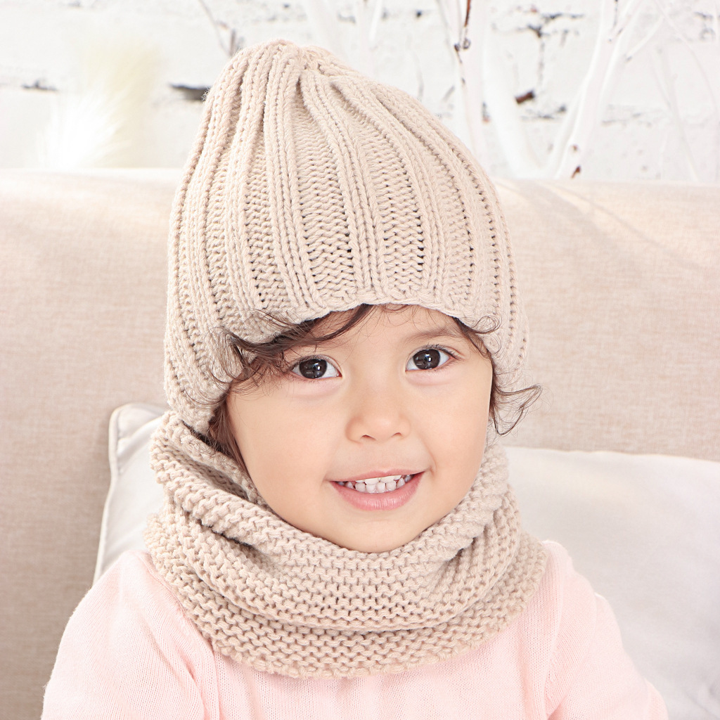 Pure color hat and scarf for children solid acrylic kid hat with a scarf knit girls boy hats scarves set winter accessories