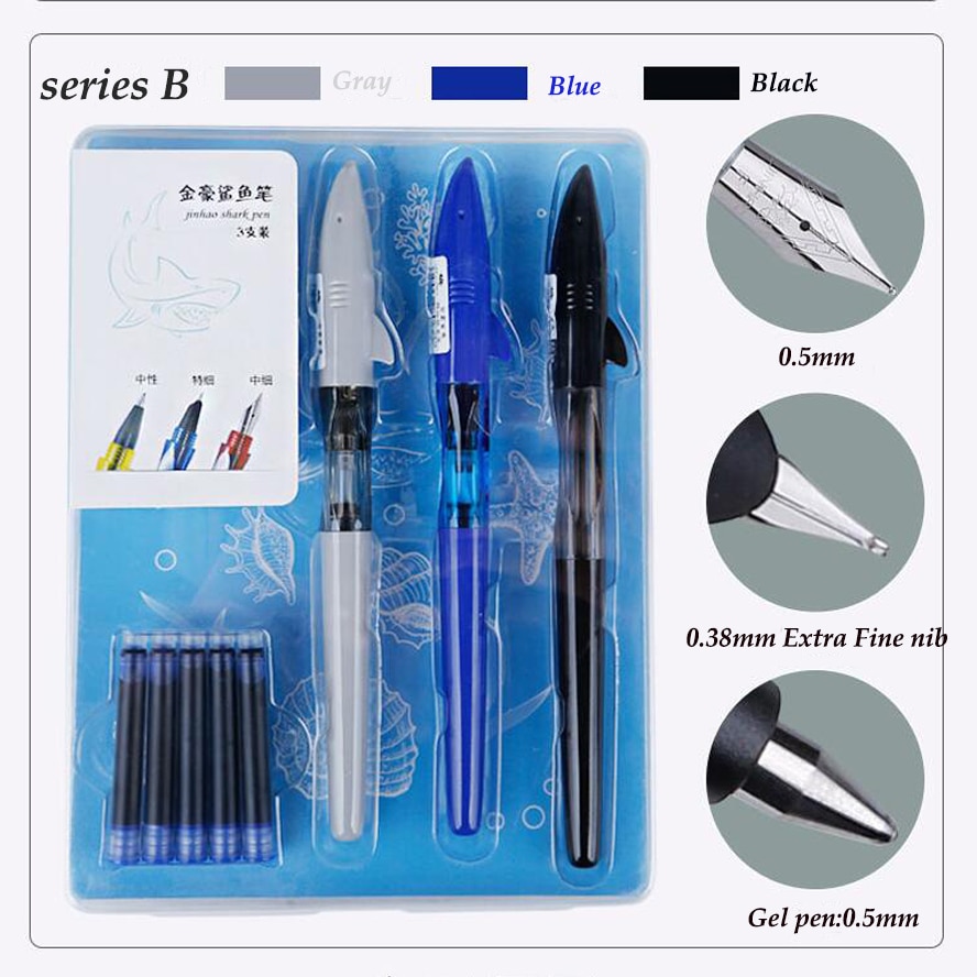 Jinhao Shark Vulpen 3Pcs Set Extra Fijne Penpunt Inkt Pennen Voor Schrijven Schoolbenodigdheden