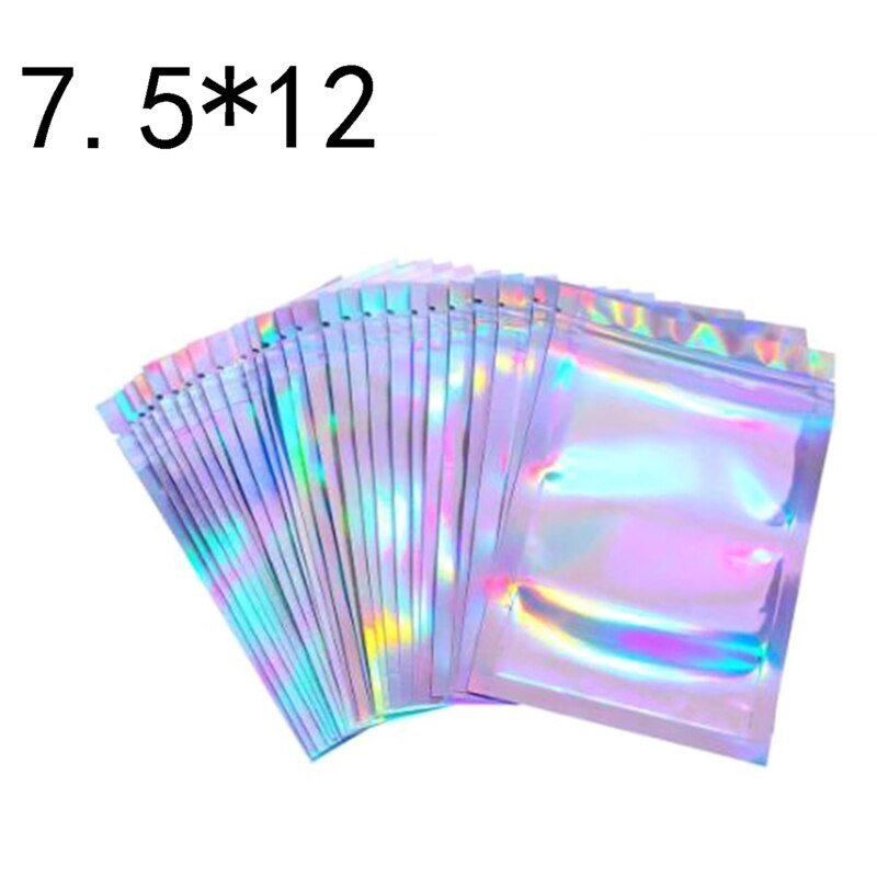 100 stücke Flache Zip-Lock Beutel Paket Tasche Holographische Ziplock Taschen Bad Salz Kosmetik Tasche Mini Aluminium Folie Taschen Make-Up zipper Tasche: colorful4