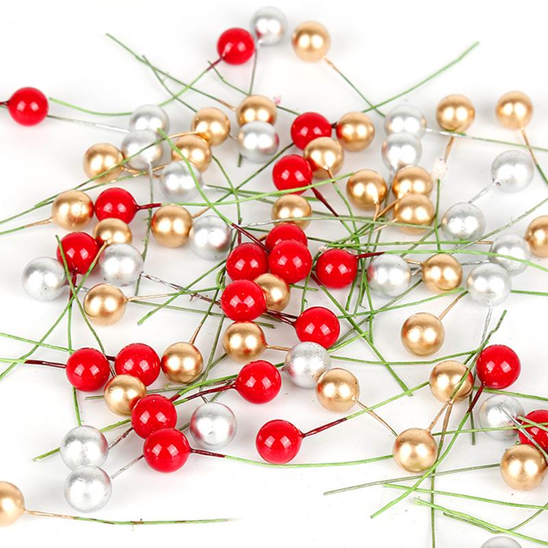 100Pcs/lot Artificial Berry Vivid Red Holly Berry Berries Home Garland Simulation Plant Wedding Garden Decor Artificial Fruits