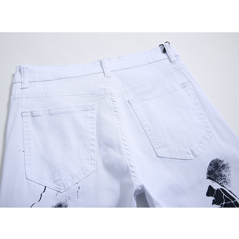 Pattern Printing Biker Jeans Men's Denim Trouser Elasticity Male Slim Pants Plus Size 42