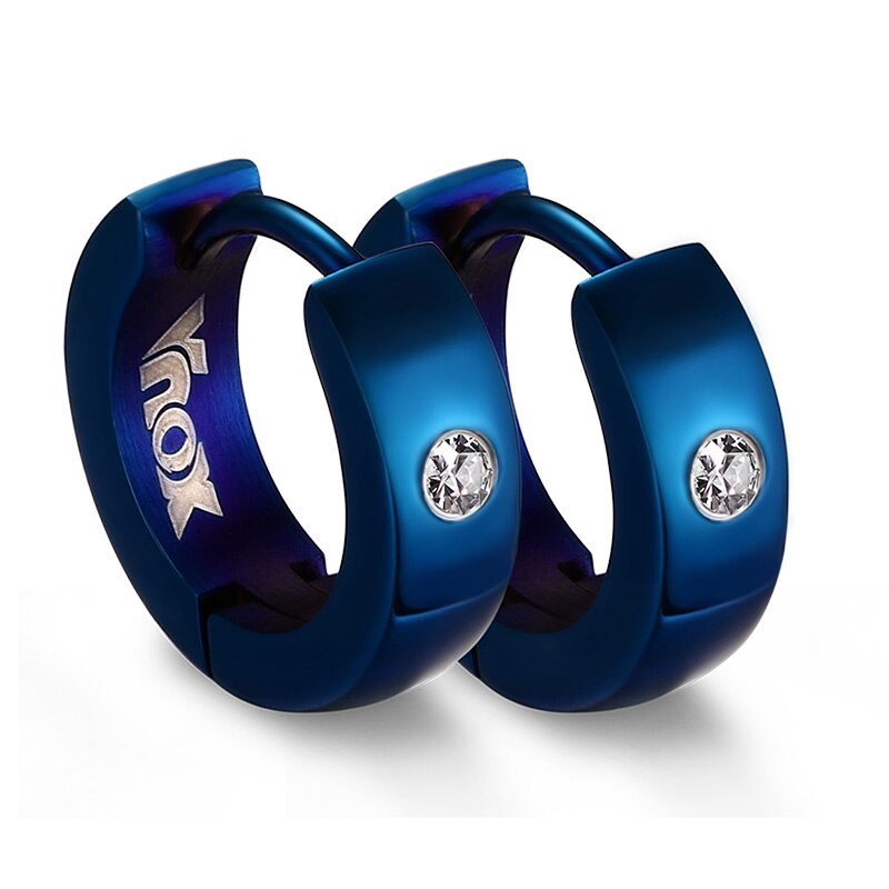 Vnox schattige creolen voor dames/heren kleine oorbellen van roestvrij staal in zwart/blauw/goudkleur: Blauwe kleur