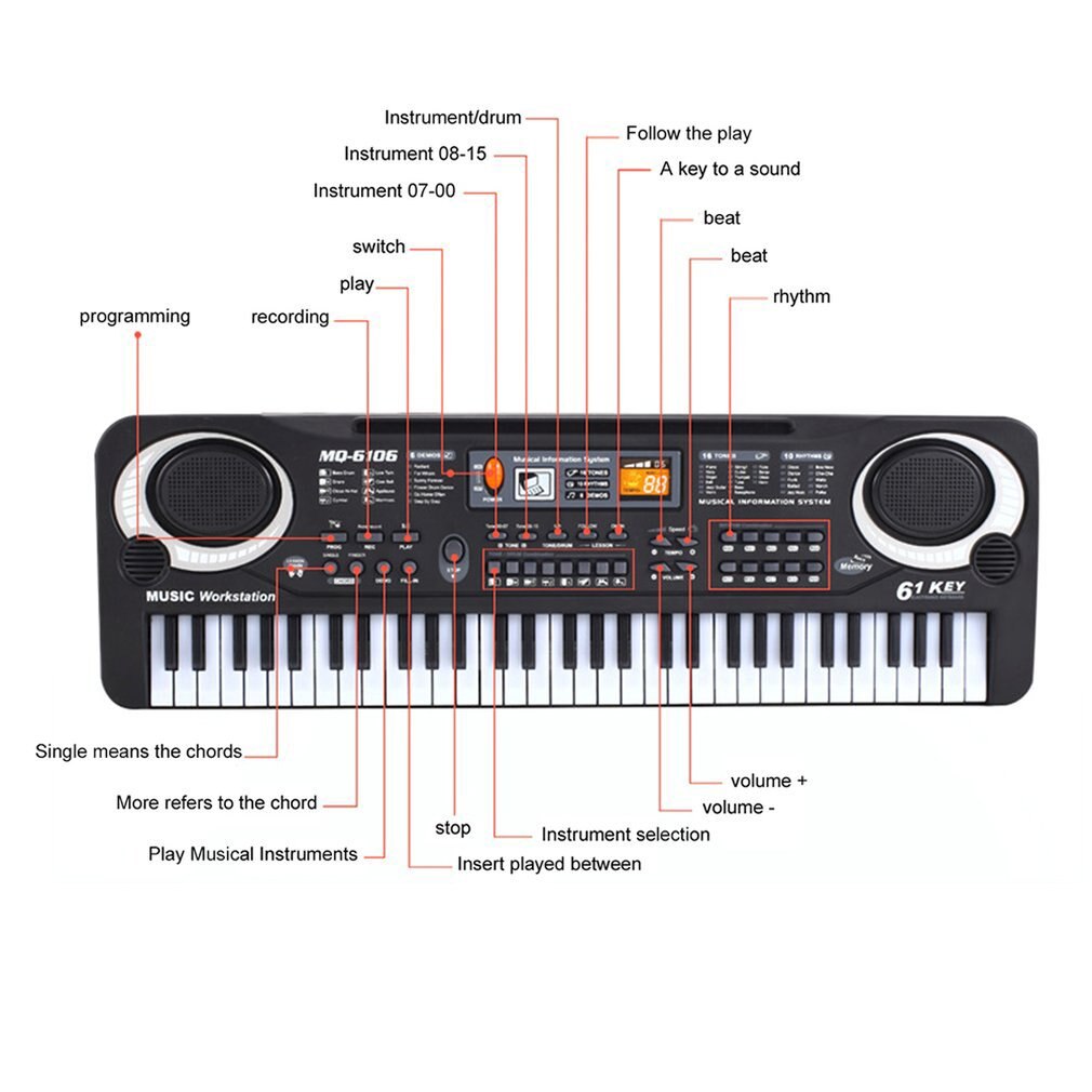 Eu us plugg elektronisk piano barn keyboard piano nybegynner digital musikk piano leketøy 61 tangenter piano med mikrofon barn