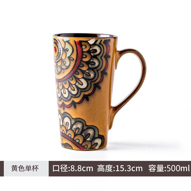 Ceramic Coffee Mug Retro Large-capacity Office Southeast Asia Water Cup Cups and Mugs with Lid Spoon Birthday CM25: 4
