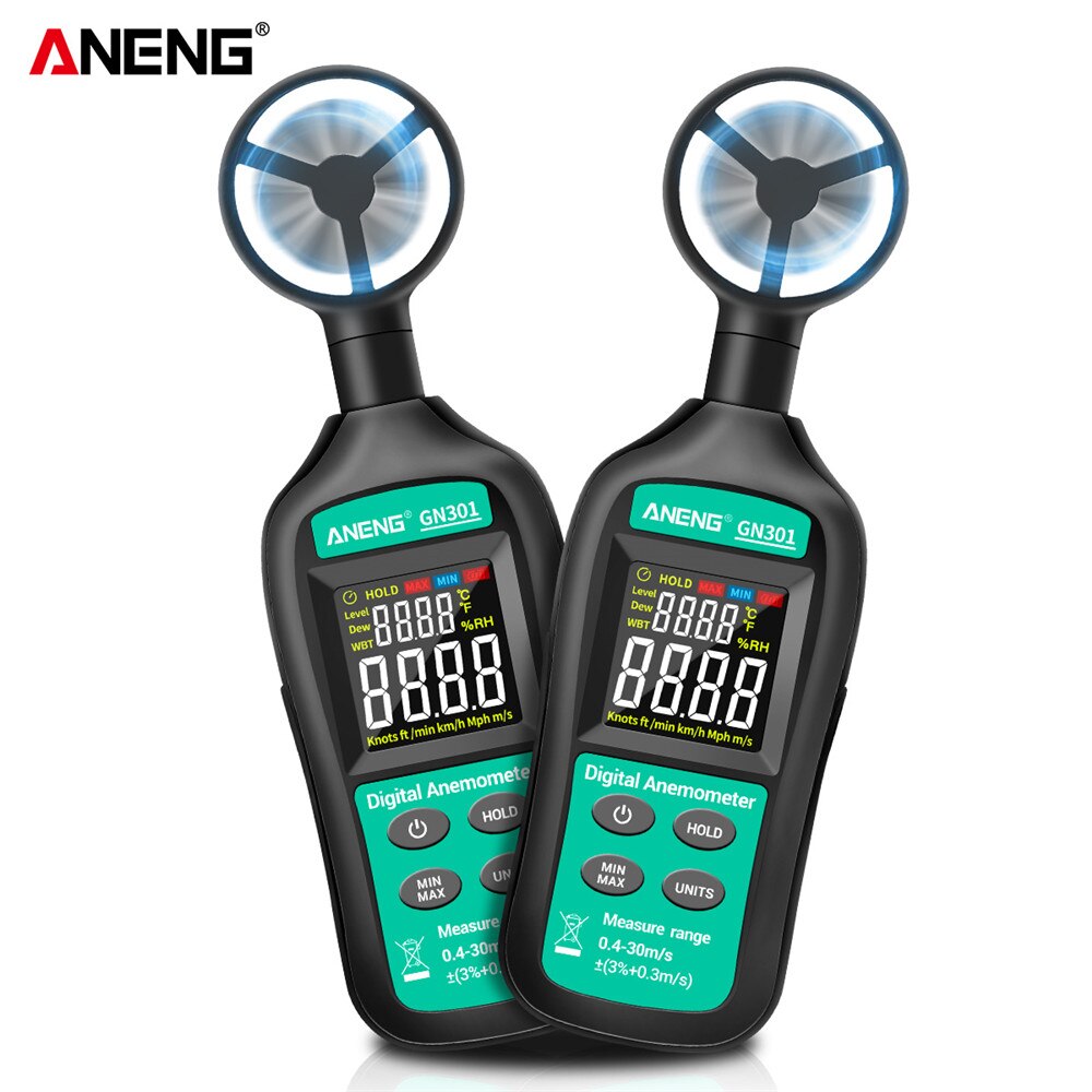 Digitale Anemometer GN301 0-30 M/s Wind Meter -10 ~ 45C Temperatuur Tester Anemometro Met Lcd Backlight display