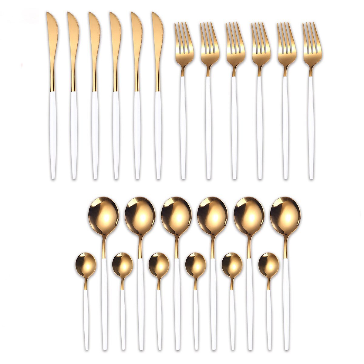 Guld servis set 24 delar gyllene bestick set rostfritt stål servis set bestick silver kniv gaffel sked box set: Vitt guld