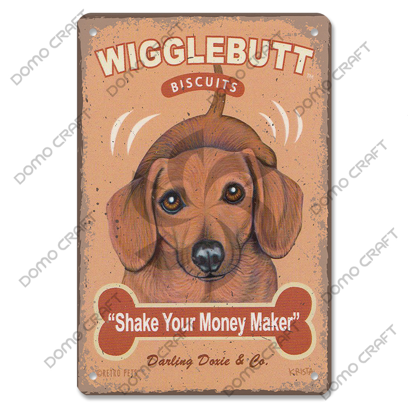 Póster de perros bonitos, carteles de Metal de estaño, placa de Metal Vintage Bulldog Dachshund, decoración artística de pared para cafetería, cocina, jardín y hogar: Gris claro