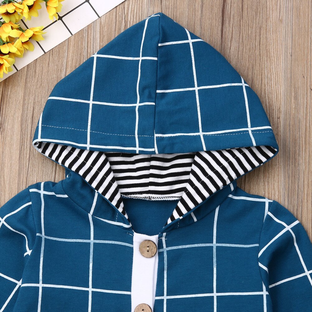 Baby Boy Plaid Clothes Long Sleeve Hooded Romper Jumpsuit Outfits