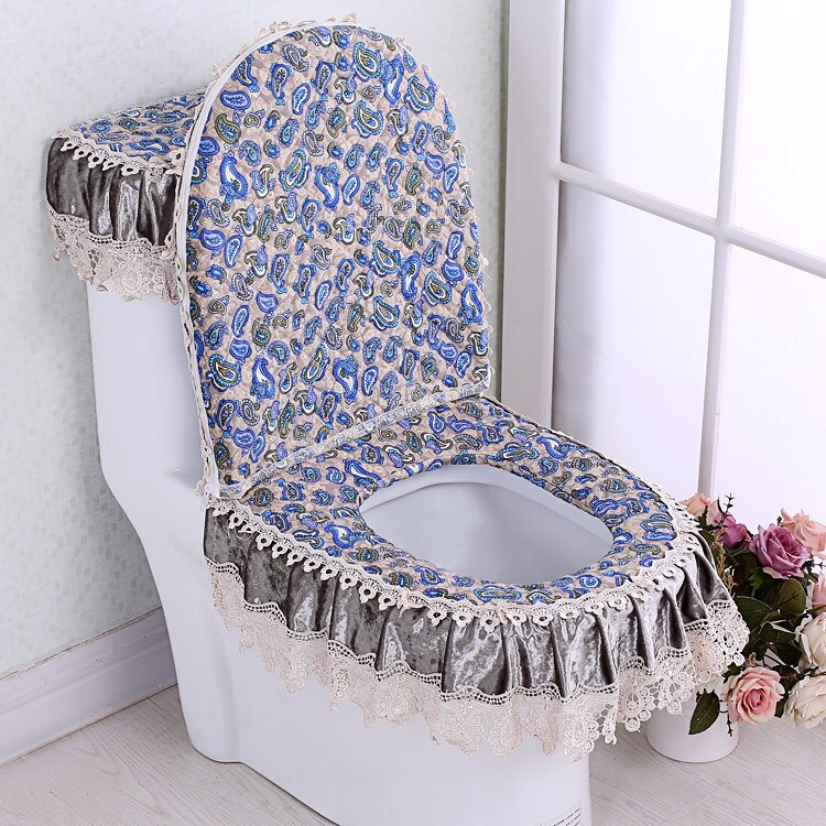 3 Teile/satz Toiletten U-Förmigen Mantel Gold Samt Spitze Wc Sitz Abdeckung einstellen Startseite Schlecht Toiletten matt Panzer Abdeckung wc Abdeckung setzt: Marine Blau
