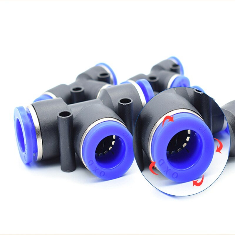 3 Way T shaped Tee Pneumatic PE 4mm to 16mm OD Hose Tube Push In Air Gas Fitting Quick Fittings Connector Adapters