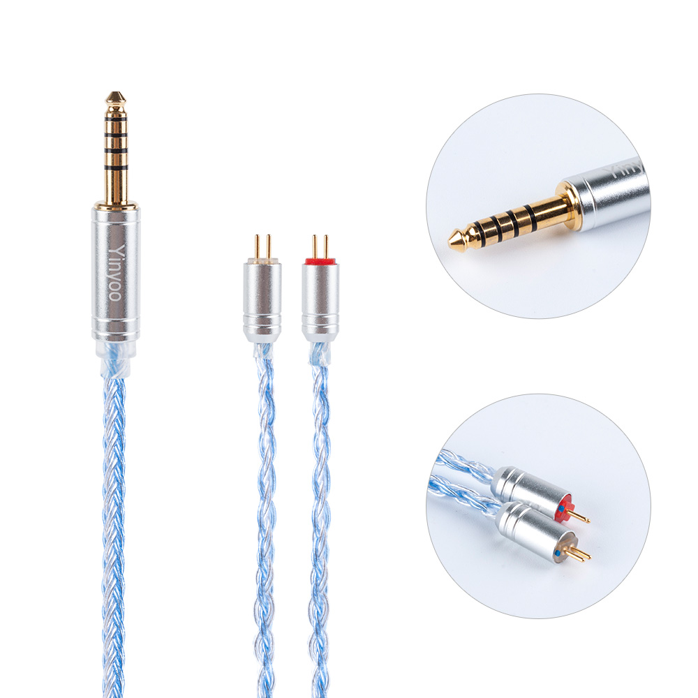 Cavo Auricolari Yinyoo 16 Fili Argentati - 2.5/3.5/4.4MM - Connettori MMCX/2PIN/QDC - per BLON KZ ASX: 2PIN 4.4
