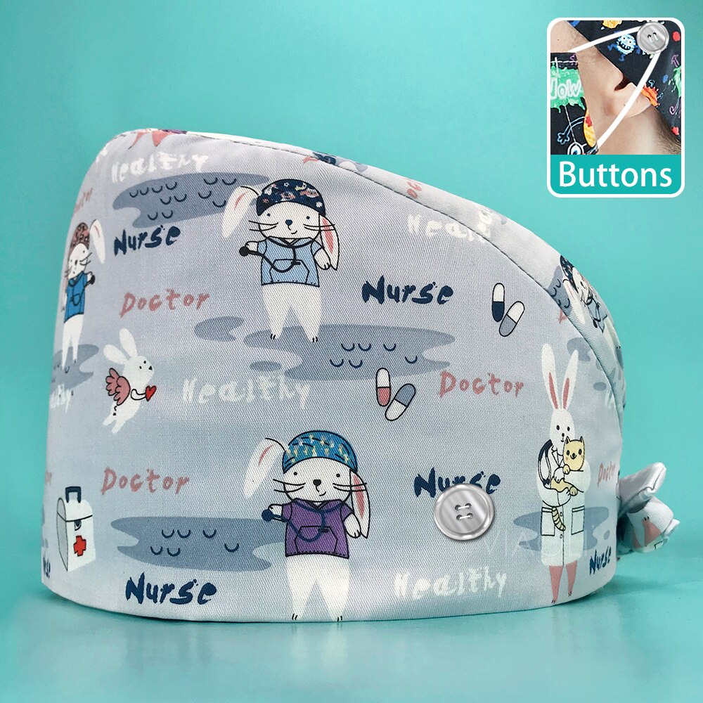 Unisex kosmetolog keps arbetsmössa skönhet keps tryck spa arbetshatt ledig unisex skrubbmössa hälsoarbetare bomullsmössa lab dammsäker: 22147