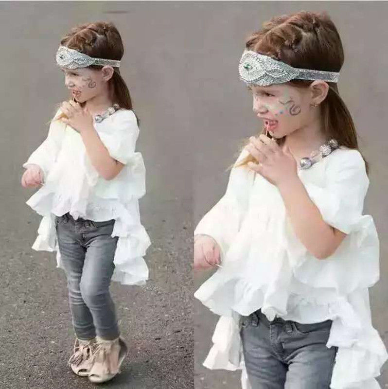 Blanco Ruffled algodón trajes Top vestido blusa 1 Uds niños niñas ropa bonita princesa ropa niñas