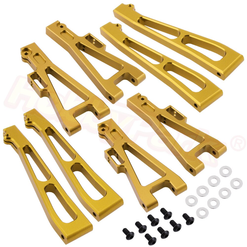HobbyPark RC Car Suspension Arms Set - 8Pcs Aluminum Front Rear Upgrade Parts for JLB Racing CHEETAH 1/10 Monster Truck EA1001 EA1002: Gold 8415