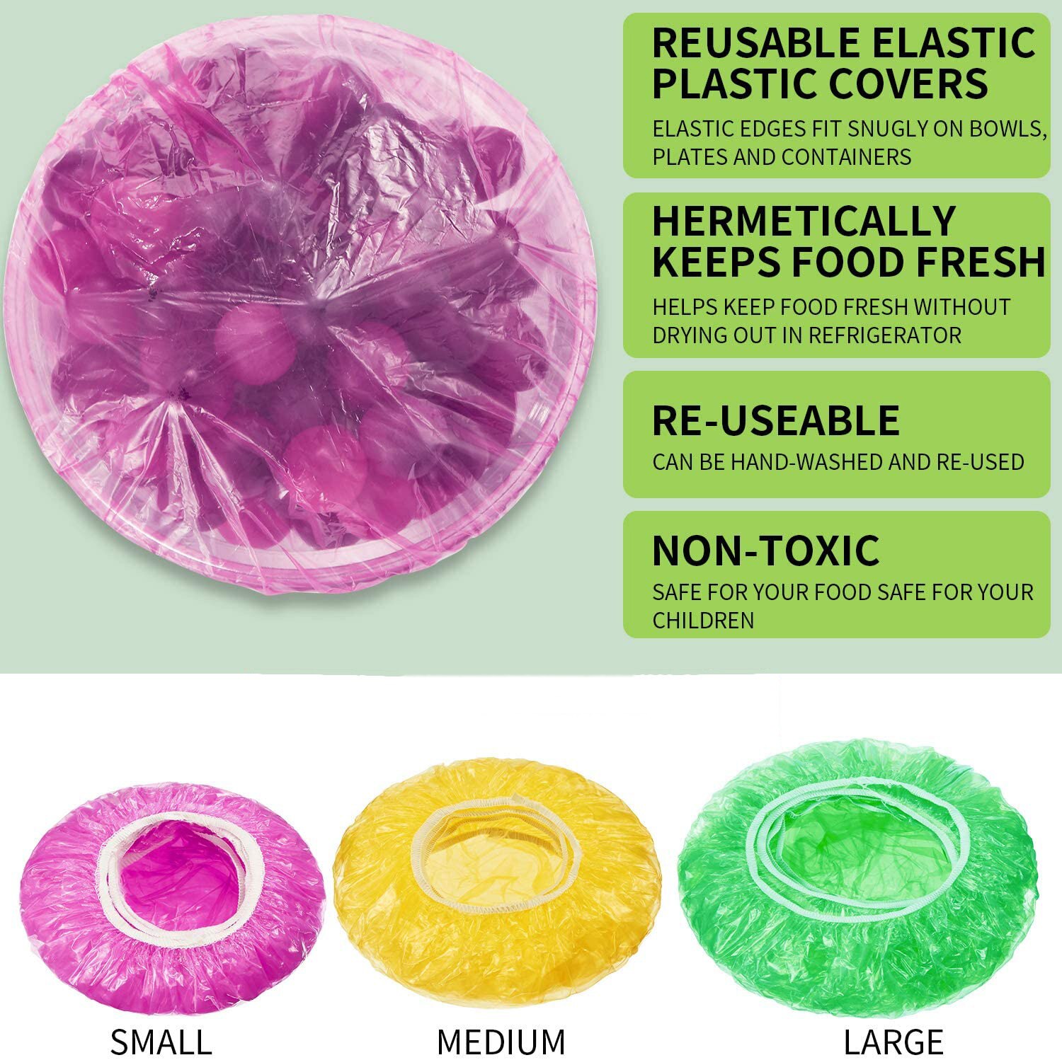 Cubiertas elásticas y reutilizables para almacenamiento de alimentos, cubiertas coloridas para cuencos, Platos y platos, cubiertas de plástico para Familia y pícnic al aire libre, 60 uds.