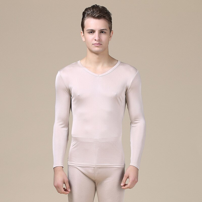 Silk Men Long Johns Elastic V Neck Underwear Sets Antibacterial Breathable Comfortable Autumn Suits