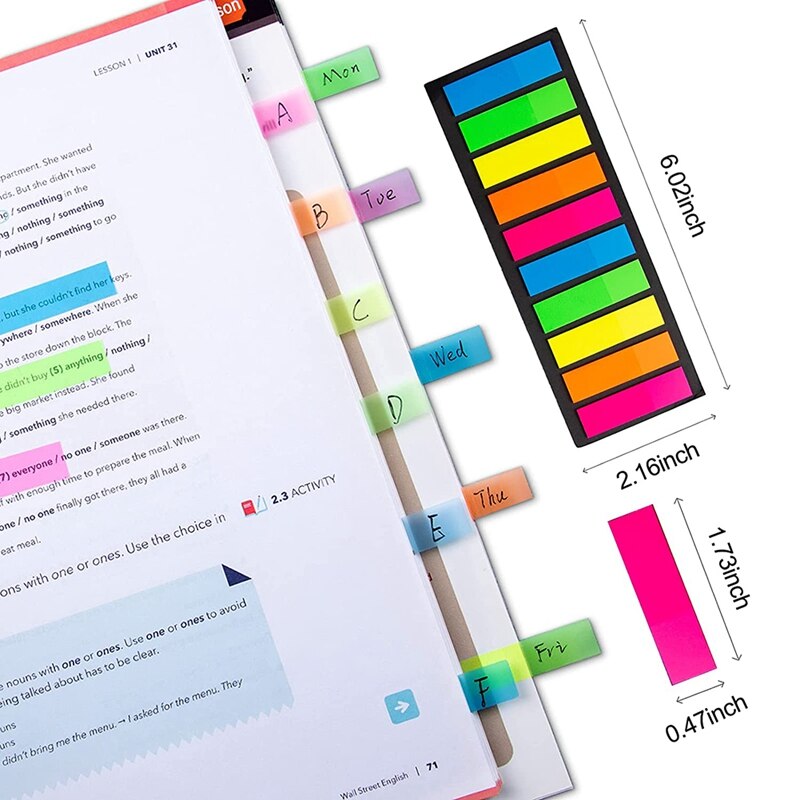 Fluorescent Translucent Sticky Note Flags, Index Tabs, Page Flag Markers