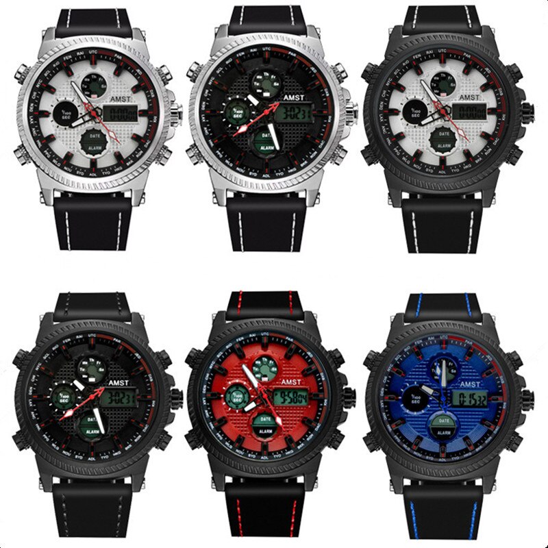 Relojes militares AMST de 50M, Relojes LED con correa de cuero resistente al agua, relojes de cuarzo de lujo de la mejor para hombre, reloj Masculino