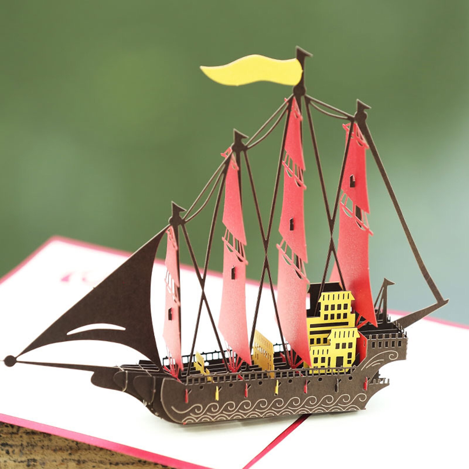 3D Sailboat Ship Paper Sculpture DIY Handmade Exquisite Workmanship Practical Durable Stylish Invitation Greeting Card