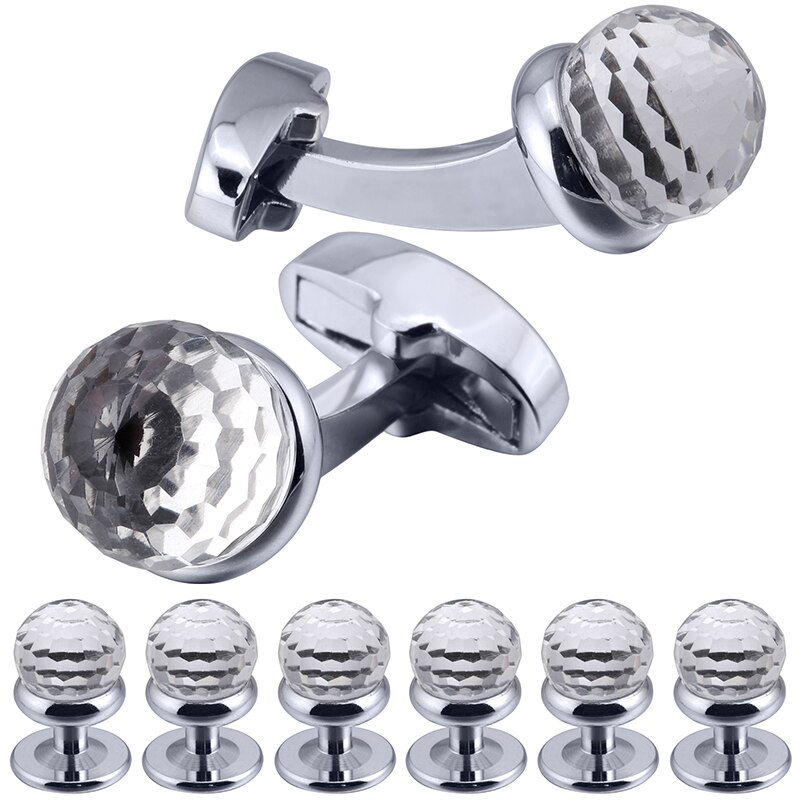 HAWSON Glass Cufflinks and Studs Sets for Men Formal Business Classic Wedding, French Shirt Men Accessories