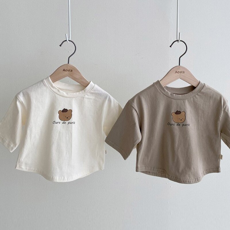 Lente Stijl Peuter Baby Losse Volledige T-shirt Jongen En Meisje Mode Beer Cartoon Patroon Shirt Kinderen Zomer Kleding