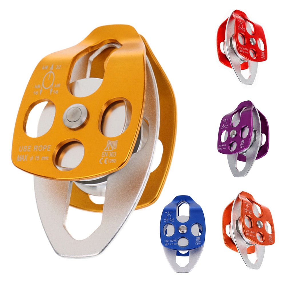 32KN Ball Bearing Double Swing Pulley for Hauling System Rock Climbing Caving Rappelling Rescue Dragging Caving Rescue Sheaves