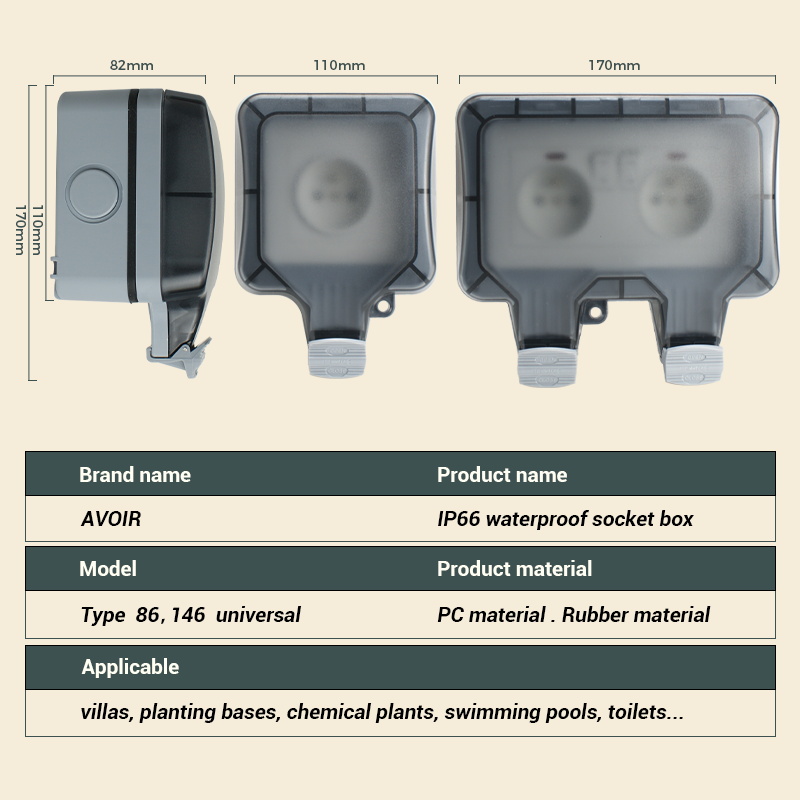 Avoir IP66 Zauberstab-Netzschalter-Steckdose, wetterfeste Steckdose für Höhle Außenbereich, Dual-Französisch-Standard-Stecker, Plsatic-Kasten für Zuhause und Garten