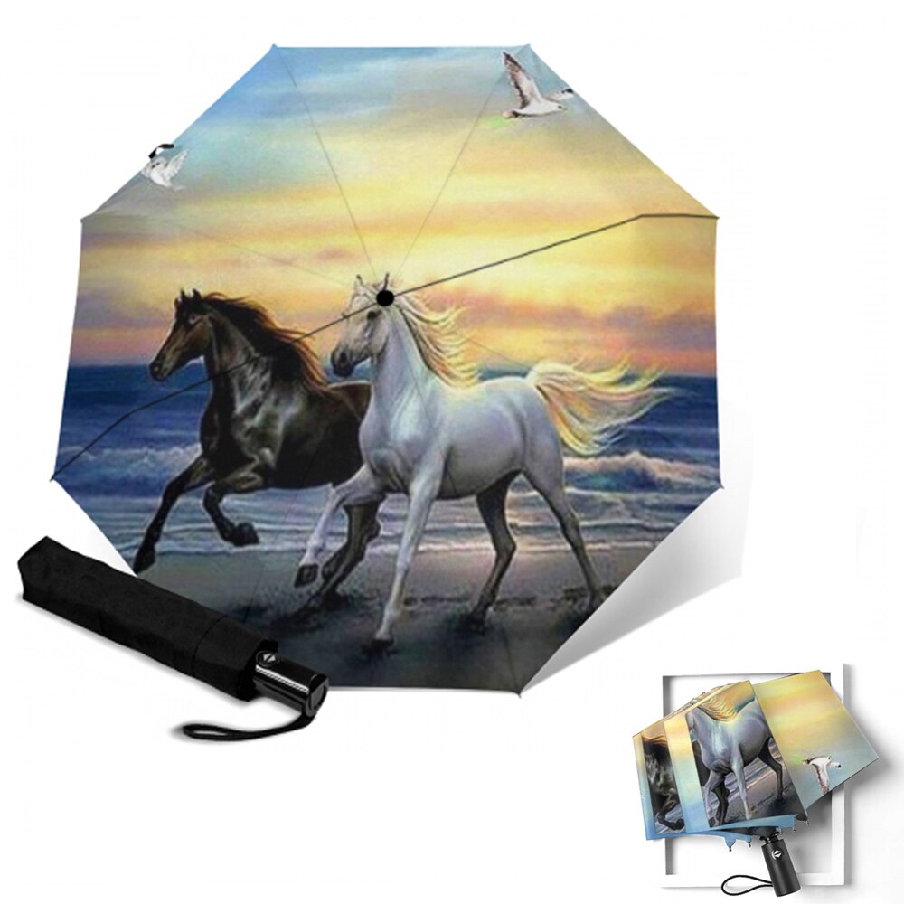 Fully-Automatic umbrella Horse Painting Parasol UV protection Aluminum Alloy Umbrellas Guarda Chuva Paragua Rain Gear: YSA2103