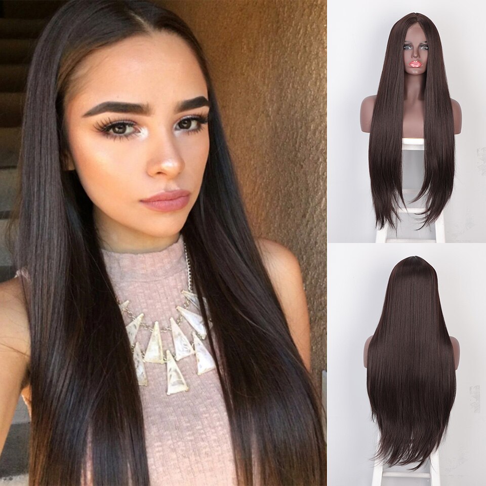 Doris Beauty Wigs Long Straight Middle Part Lace Wig Black/Blond/Red/Brown Synthetic Wigs for Women Fiber Natural Looking Wig: 6-8