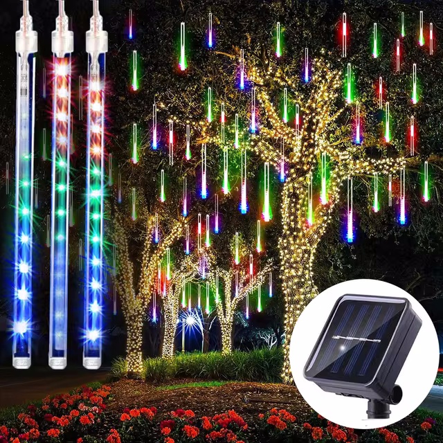 30/50 cm Solar- LED Meteorschauer Licht Schnur Licht Wasserdicht Gebühr Garten Dekor draussen LED Straße Girlande weihnachten: Orange / 6-10W
