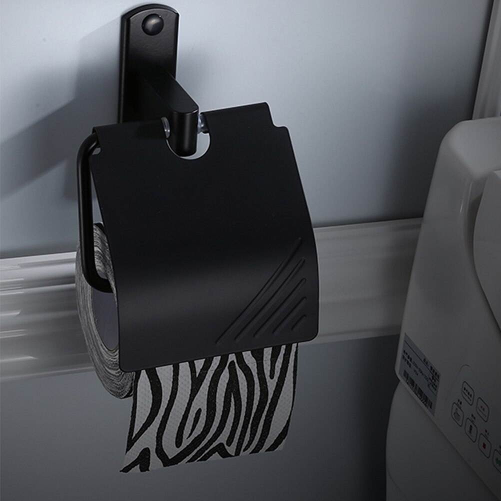 1 Pc Paper Roll Holder Wall Mounted Black Matte Rust Proof Alumimum Classic Tissue Holder for Toilet Bathroom