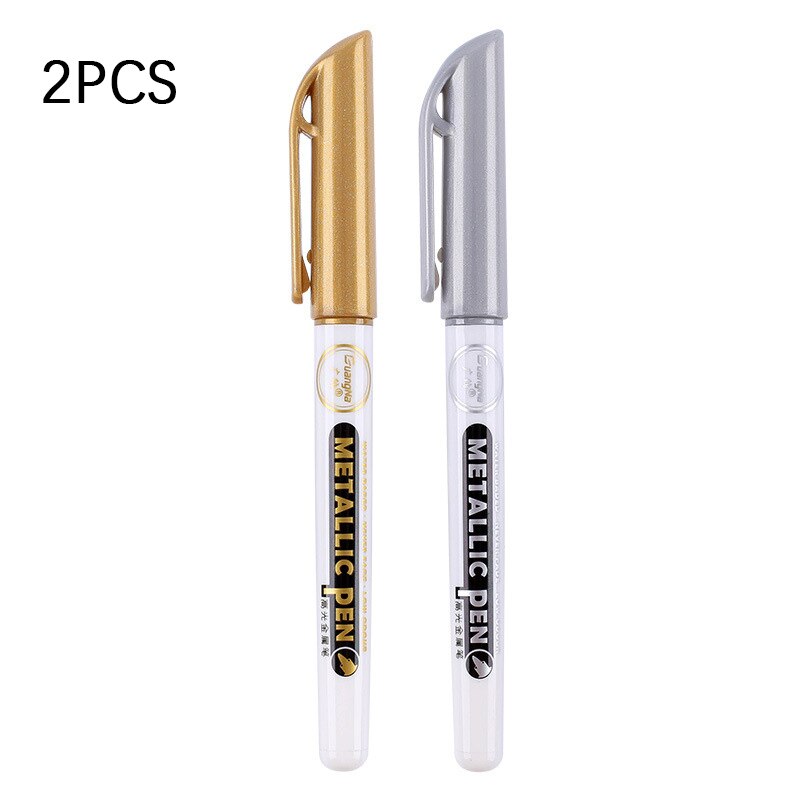2 stk/sett gull sølv tusj penner metallisk tusj highlighter penner for papir foto cd stoff maleri tegning kunst skole rekvisita: 1 gull og 1 sølv