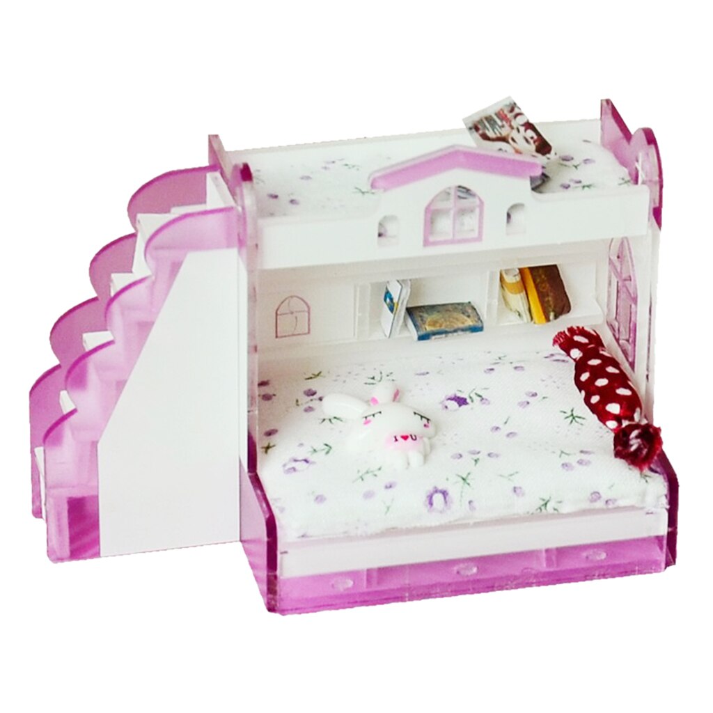 1/12 Poppenhuis Miniatuur Meubelen Dubbele Stapelbed Kinderen Slaapkamer Decor