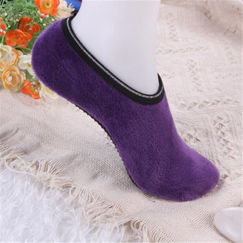 Socks Thickened Non-slip Anti Slip Rubber Dots Women Fitness Yoga Warm Slippers Sports Sock RW: Purple