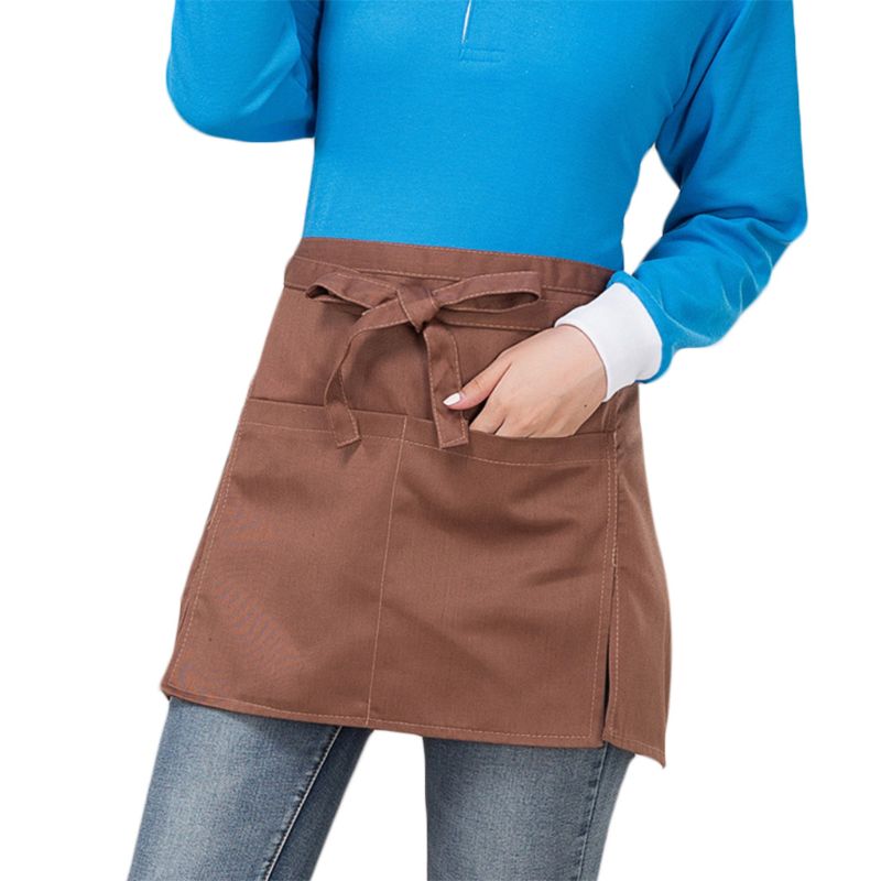 Delantal de cintura para cocina y restaurante para hombre y mujer, medio pantalón corto ajustado con bolsillos, lazos de bolígrafo para camarera