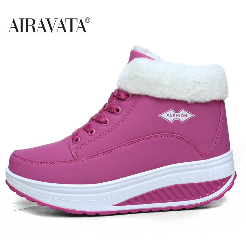 Womens Fashion Winter Warm Ankle Boots Faux Fur Lace-up Walking Jogging Fitness Shake Shoes: Różowy / 40