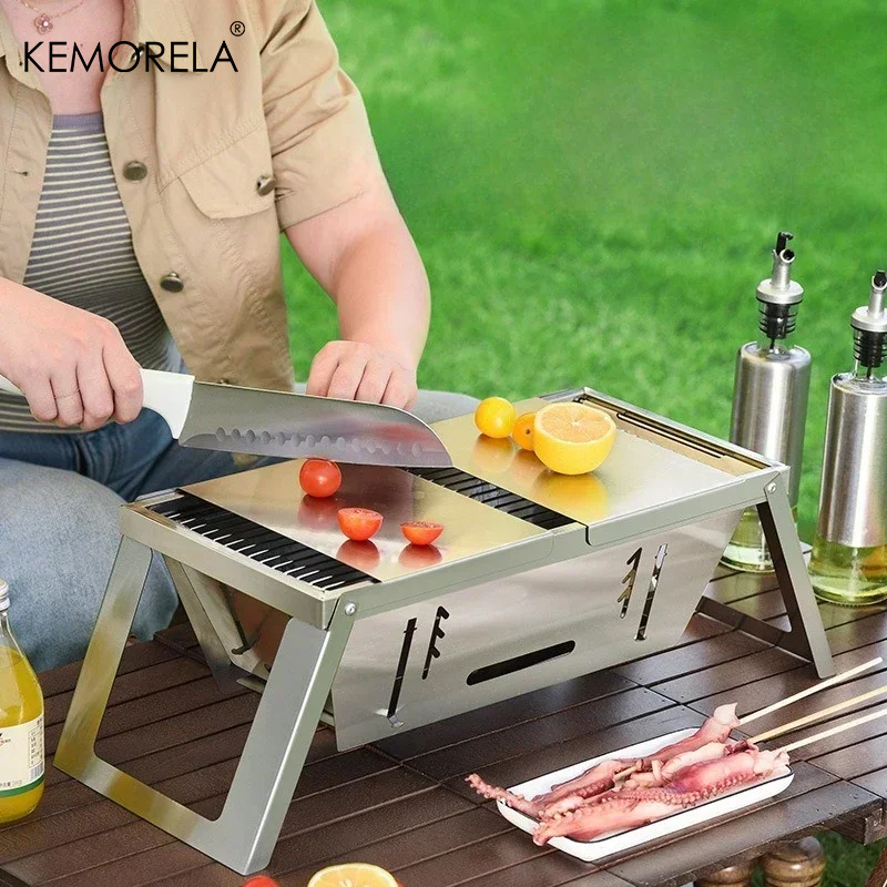Estufa de barbacoa plegable para exteriores de acero inoxidable, parrilla de carbón portátil sin humo para cocinar en el hogar y el jardín