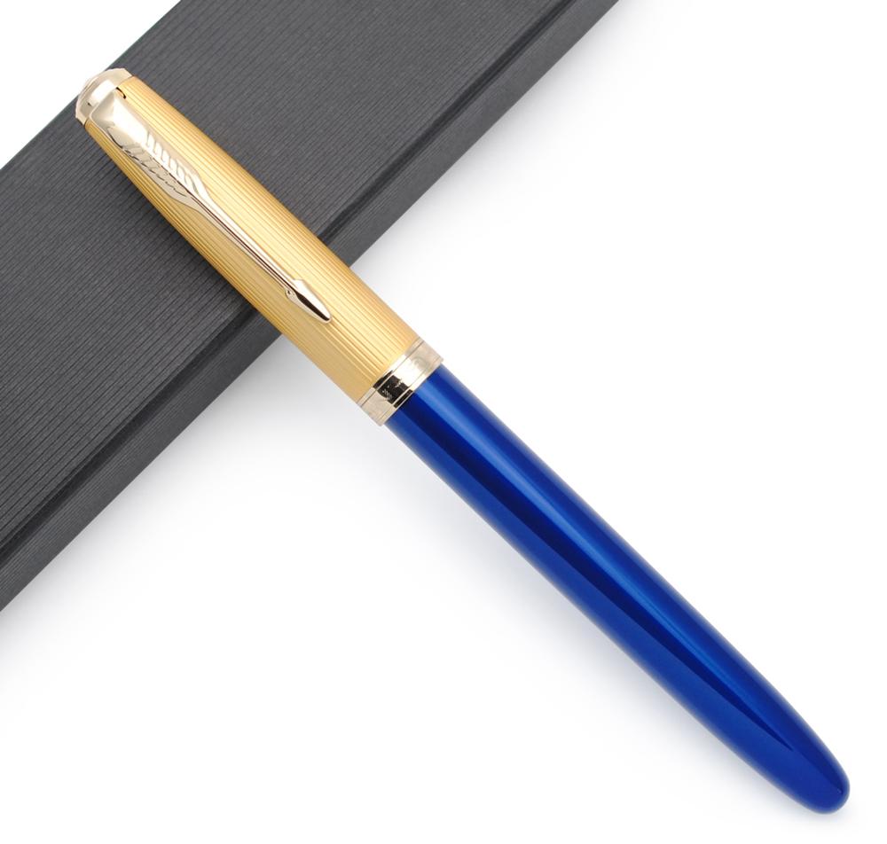 Jinhao 85 Metal/Wood Fountain Pen Golden Cap Extra Fine Nib 0.38mm Ink Pen: Blue