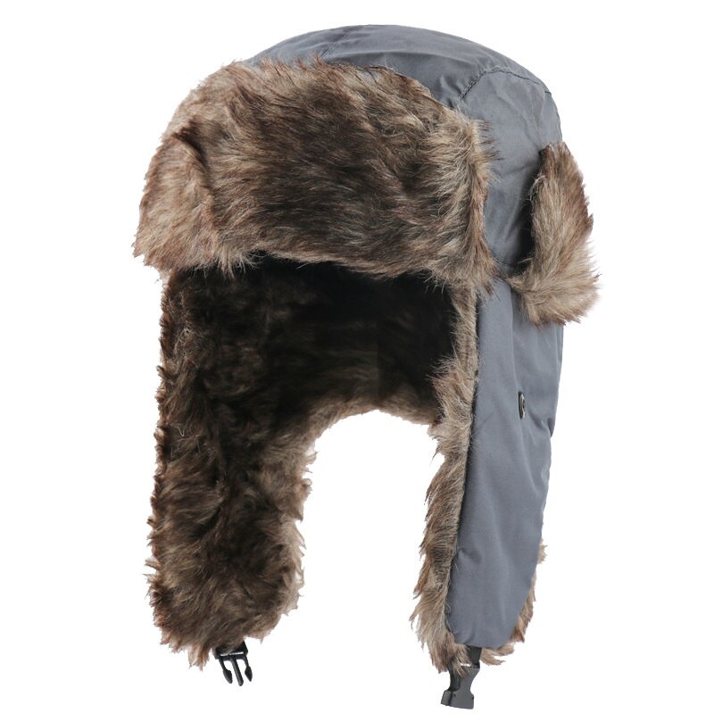 Ushanka-Sombrero con mascarilla para hombre, gorra de invierno cálida, ajustable, rusa, para las orejas con solapa, impermeable: Grey