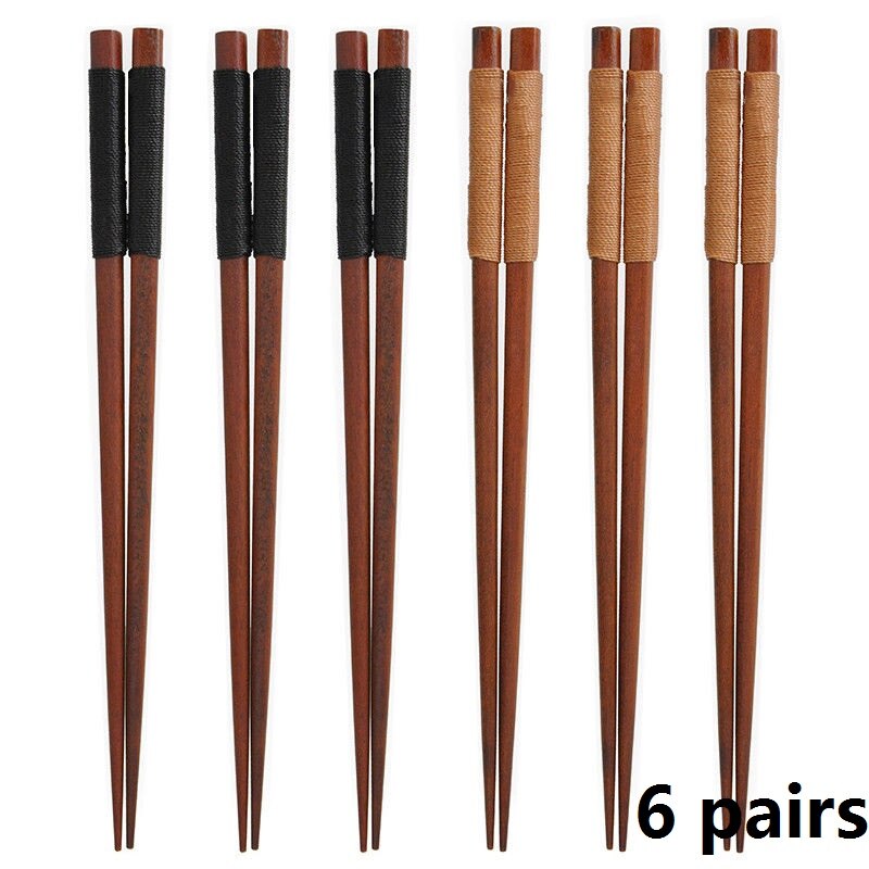 Japanska ätpinnar i naturträ mat kinesisk ätpinne brun koreansk ätpinnar set porslin bestick servisset 6 par: 3 svarta 3 bryn