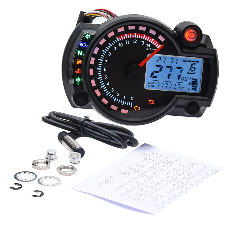 Universal KOSO LCD Digital Motorcycle RX2N Odometer Speedometer Meter Instrument Adjustable MAX 299KM/H 7colors Dashboard: with sensor 1